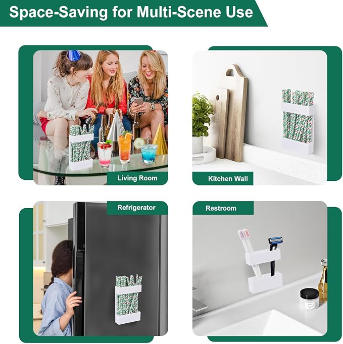 2 PACK Small Acrylic Straw Holder for Cabinet Doors，Straw Organizer Storage with Most Sizes，Multi-Function Kitchen Accessories Container with Adhesive Round Pads(whtie) - Image 4