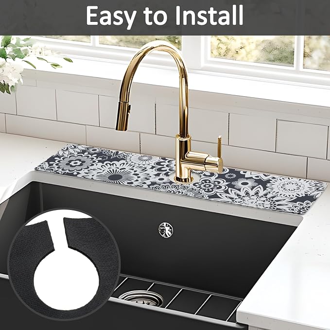 24" X 5.5" Kitchen Sink Splash Guard Faucet Mat Mandala Super Absorbent Fast Drying Faucet Guard & Draining Mat Sink Splash Guard Behind Faucet for Kitchen, Bathroom - Image 5
