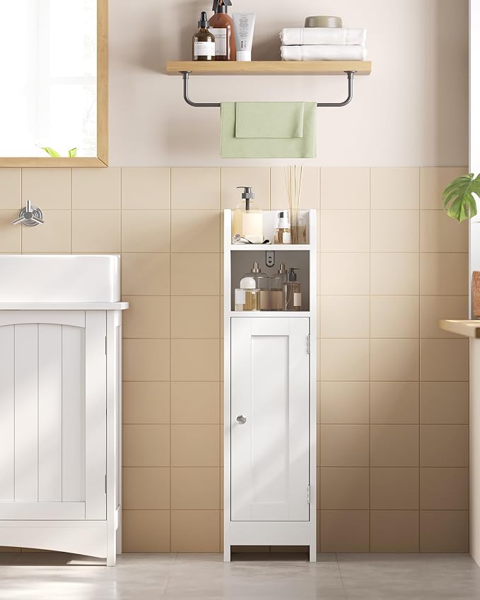VASAGLE Small Storage Corner Floor Cabinet with Door，Cloud White | Narrow Toilet Paper Storage Holder, 7.1 x 7.5 x 31.5 Inches, Adjustable Shelves, SIREN Collection UBBC310W01 - Image 8