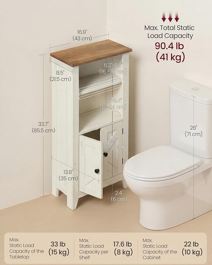 VASAGLE LIRY Collection - Storage Cabinet, Farmhouse Floor Cabinet, Freestanding Storage Organizer for Bathroom Kitchen Entryway, Adjustable Shelf, Cloud White and Rustic Brown UBBK313W101S - Image 2