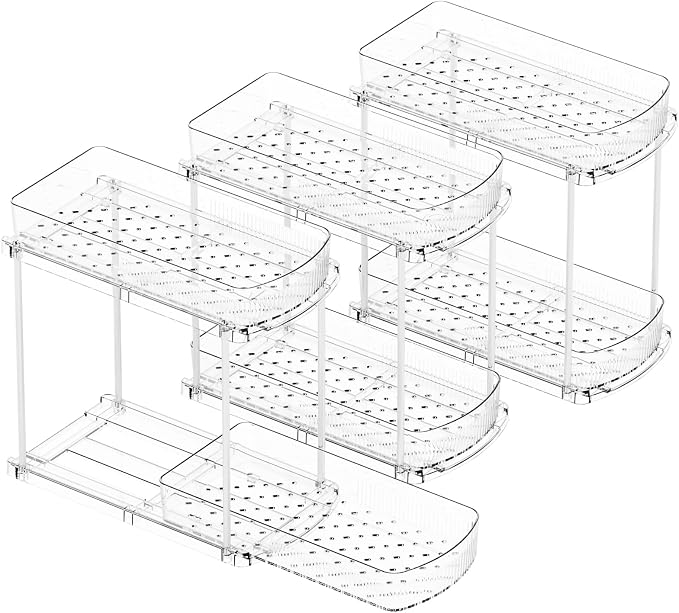 3 Pack 13.8″ Deep 2 Tier Under Sink Storage Organizer,Large Pull Out Bathroom Organizers and Storage,Slide Out Acrylic Undersink Storage Shelf,Kitchen Under Sink Organizer for Cleaning Products - Image 9