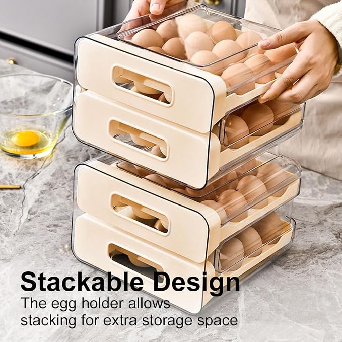 Koja 32-Egg Stackable Fridge Organizer - 2-Drawer BPA-Free Storage Container - Image 3
