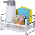 HULISEN Kitchen Sink Sponge Holder, 304 Stainless Steel Kitchen Soap Dispenser Caddy Organizer, Countertop Soap Dish Rack Drainer with Removable Drain Tray, not Including Dispenser and Brush | Removable Drain Tray, Holds Sponges Soap Bottles Brushes, C... by HULISEN