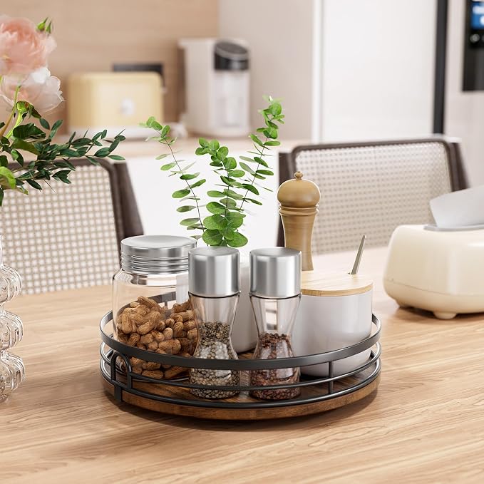 LAMU 2 Pack 10'' 12'' Lazy Susan Turntable Organizer for Cabinet, Round Wood Lazy Susan for Table Top, Countertop, Pantry, Spice, Bathroom Vanity, Coffee, Decor - Image 3