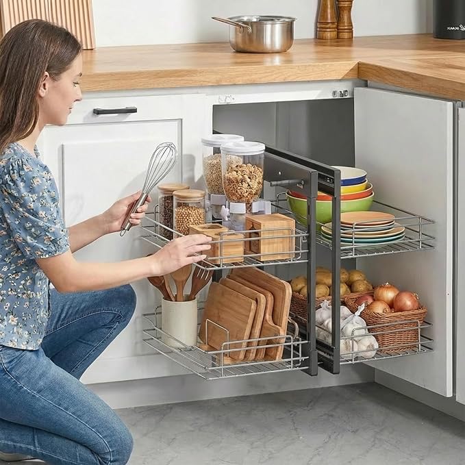 Blind Corner Pull Out Organizer for 36" Cabinet Left Open & Right Open Compatible 2 Tier 4 Shelves Adjustable Height - Image 7