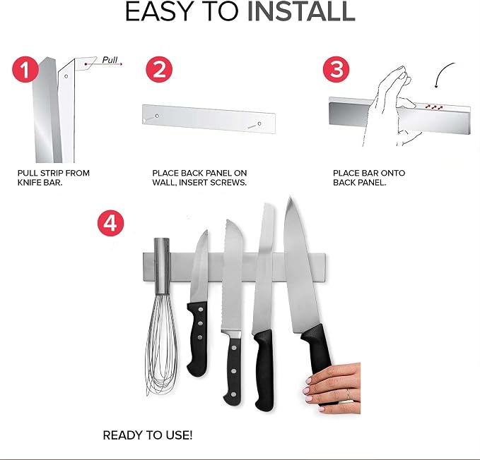 Modern Innovations 10 Inch Stainless Steel Magnetic Knife Bar with Multipurpose Use as Knife Holder, Knife Rack, Knife Strip, Kitchen Utensil Holder, Tool Holder, Art Supply Organizer, Home Organizer - Image 3