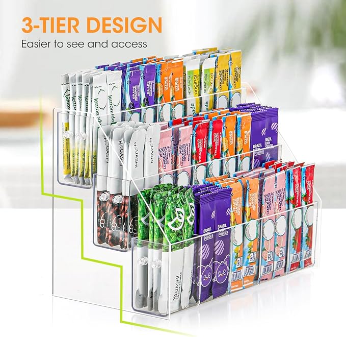 AIEVE Drink Packet Organizer with 15 Compartments, Water Packet Organizer for Water Flavor Drink Mix, Easy Assembly Acrylic Sugar Packets Holder for Cabinet Kitchen Storage Organization - Image 2