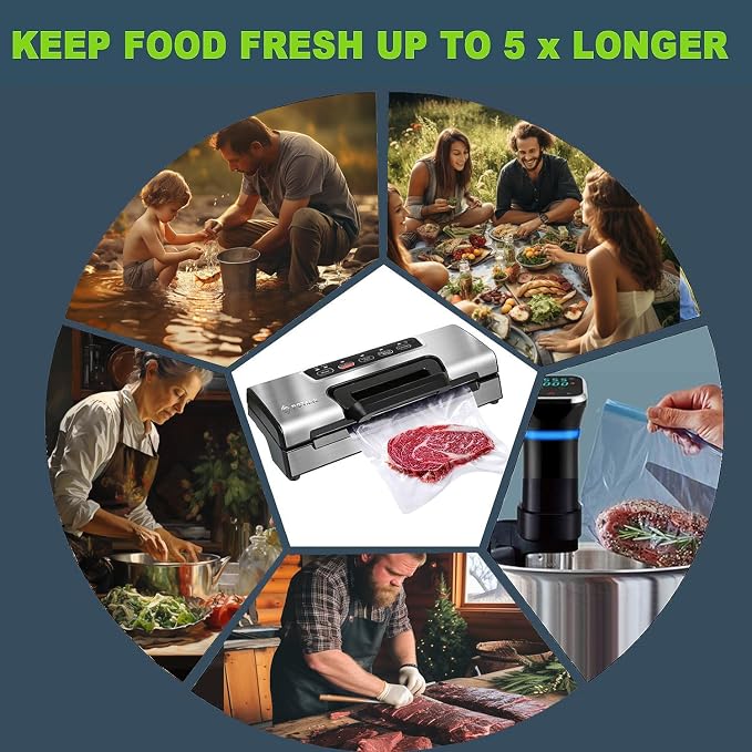 Potane Precision Vacuum Machine,Pro Food Sealer with Built-in Cutter and Bag Storage(Up to 20 Feet Length), Both Auto Manual Options,2 Modes,Includes 2 Bag Rolls 11”x16’ and 8”x16’,Compact Design - Image 6