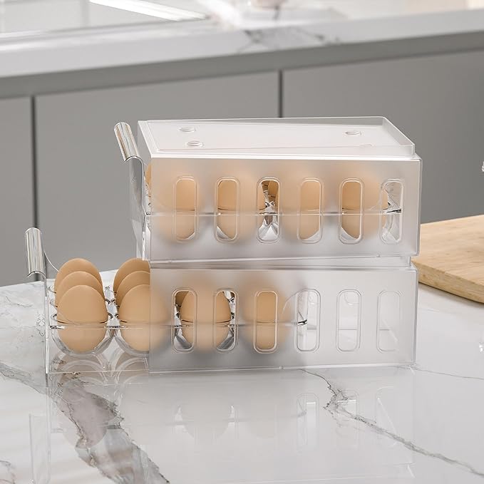 Egg Holder for Refrigerator Drawer Type Egg Container for Refrigerator BPA Free Fridge Organizer-12 Egg Storage,Stackable - Image 5