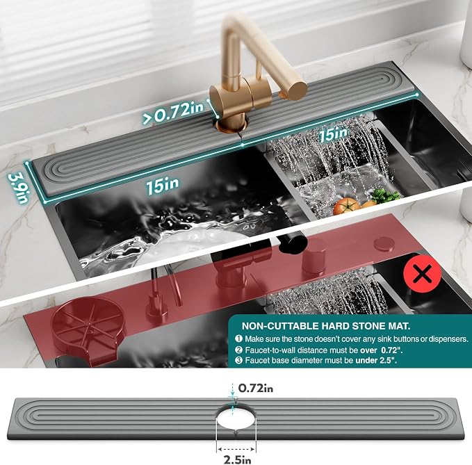 30 inch Kitchen Faucet Absorbent Mat - Diatomaceous Earth Splash Guard for Sink Faucet, Aesthetic Water Absorbing Stone Tray in The Modern Home(Grey, 30" x 3.9") - Image 4