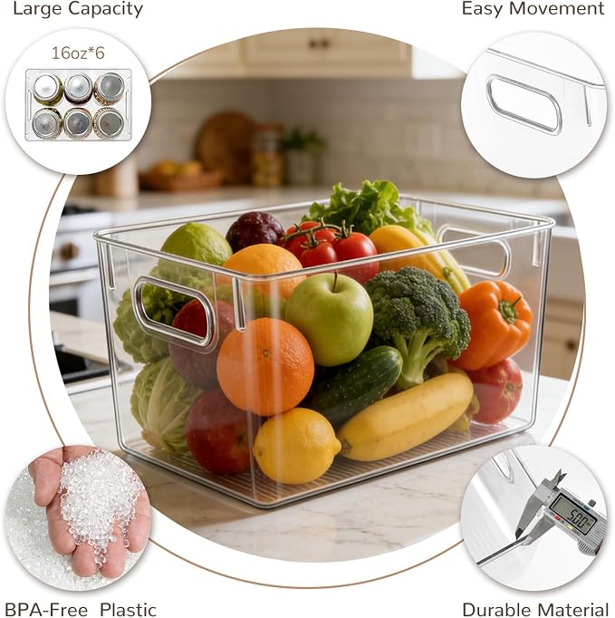 Hudgan 4 Packs Refrigerator Organizers and Storage , 4 Large Storage Containers for Pantry Organizers, Home Edit, Kitchen Cabinet, Refrigerator, Under Sink Organization, Bathroom, Office - Image 3