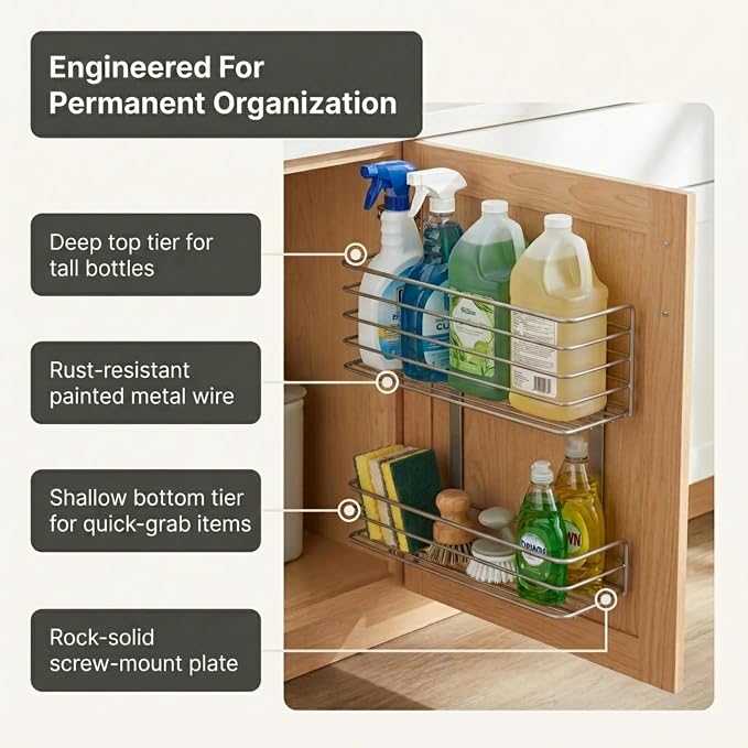 Household Essentials 1228-1 Double Basket Door Mount Cabinet Organizer | Mounts to Solid Cabinet Doors or Wall - Image 5