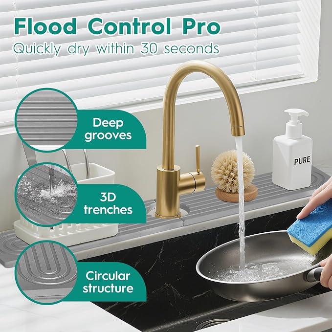 16 Inch Stone Faucet Mat for Kitchen Sink, Light Grey | Sink Splash Guard, Water Absorbing Stone Tray, Super Absorbent, Diatomite Drain Protector，for Kitchen Bathroom Counter - Image 4