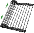 Expandable Roll Up Dish Drying Rack Over The Sink Rack, Foldable Dish Drainer Rack Stainless Steel for Large Sink, Silicone Rollable Collapsible Rack 18 Tube for Kitchen(Sliver,12'' to 21.14”) by SimplifyHomeCookingCleaning