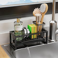 Sponge Holder for Kitchen Sink, 304 Stainless Steel Sink Caddy with Tall Brush Holder & Self-Draining Tray, 3-Compartment Countertop Organizer for Dish Soap Dispenser, Sponge, Scrubber, Black by Unknown