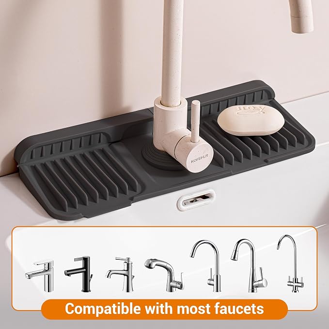 ZJWZLG Faucet Mat for Kitchen Sink, 14"X5.5" Silicone Sink Splash Guard , Snap-On Design & 7°slope Fast Drain, Folding Sink Faucet Mat for Universal Kitchen Bathroom Sink(Black) - Image 7