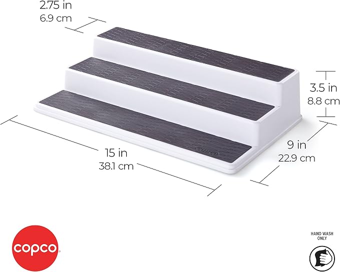 Copco 3-Tier Spice Rack Organizer for Cabinet - 15 Inch Non-Skid Pantry Organizer and Storage Shelf for Spices, Canned Goods, Seasonings - White and Gray Kitchen Cabinet Organizer - Image 2