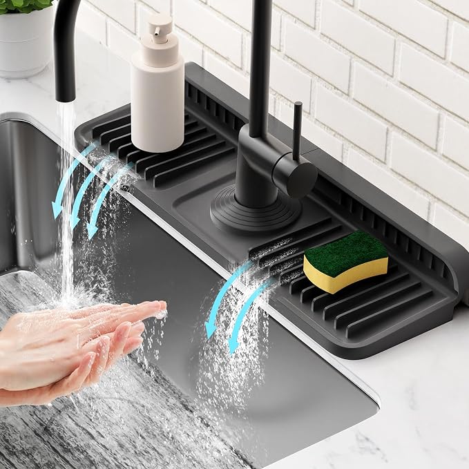 14.6 inch Faucet Mat for Kitchen Sink Splash Guard[7° Slope Fast Self-draining][Snap Lock Fit]Kitchen Sink Faucet Mat Splash Guard Kitchen Sink Area Water Splash Guard Behind Faucet Draining Mat by Snoquir