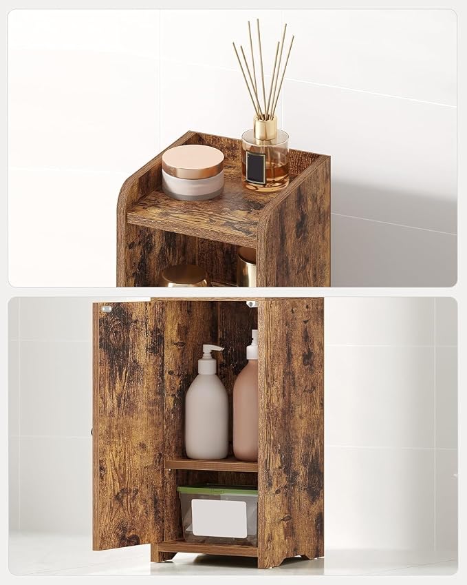 Hzuaneri Bathroom Storage Cabinet, Narrow Toilet Paper Cabinets with Doors | Small Corner Floor Cabinet with Doors and Adjustable Shelf, Bathroom Organizer for Small Spaces, Rustic Brown BC19701X - Image 5