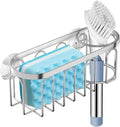 2-in-1 Sponge Holder for Kitchen Sink, Sink Caddy Kitchen Sink Organizer with 3 Suction Cups, No Drill Rustproof Sink Sponge Holder for Dish Brush, Soap & Sponge (Silver) by Yazoni