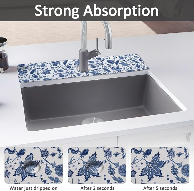 24" X 5.5" Kitchen Sink Splash Guard Faucet Mat Flora Super Absorbent Fast Drying Faucet Guard & Draining Mat Sink Splash Guard Behind Faucet for Kitchen, Bathroom - Image 3