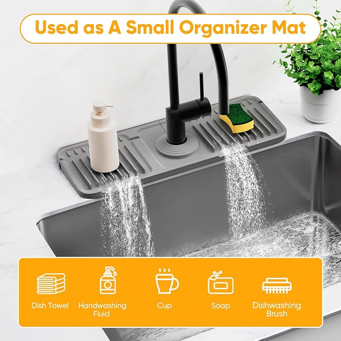 14.6 inch Faucet Mat for Kitchen Sink Splash Guard[7° Slope Fast Self-draining][Snap Lock Fit]Kitchen Sink Faucet Mat Splash Guard Kitchen Sink Area Water Splash Guard Behind Faucet Draining Mat - Image 8
