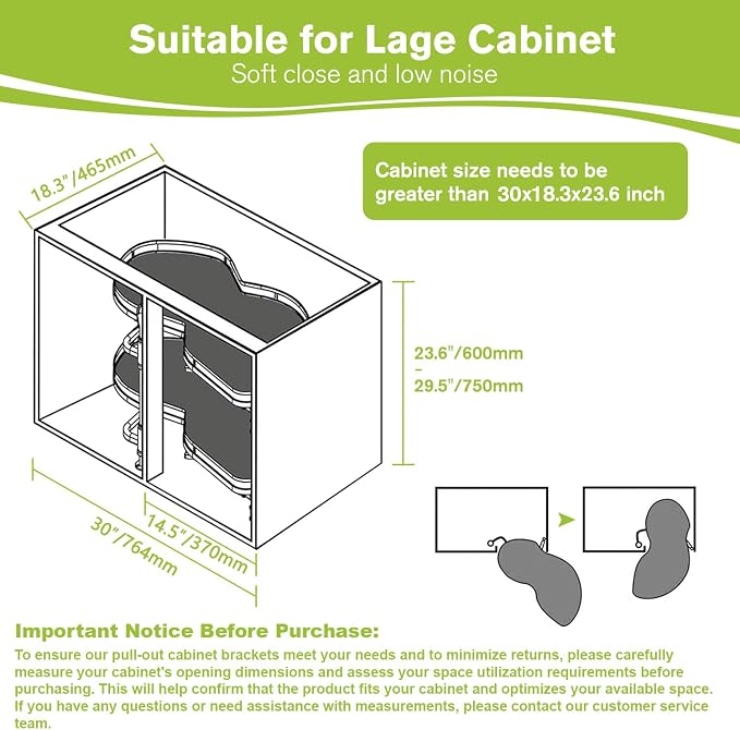 Blind Corner Cabinet Pull Out Organizer, Soft Close Swing Right Pull Out Cabinet Organizer 30inch, Corner Cabinet Lazy Susan for Blind Shelf, 2 Tiers Tray, Adjustable Height - Image 2