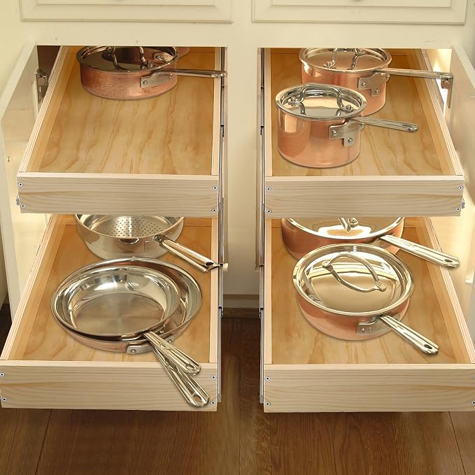 Pull Out Cabinet Organizer, 14''W×21''D×16''H Soft Close Slide Out Wood Drawer Shelves Storage for Kitchen, 2-Tier, Finished, Heavy-Duty, Bottom Assembly - Image 2