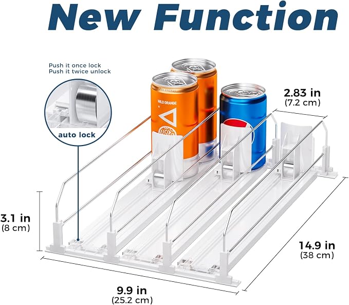Puricon Drink Organizer for Fridge, Soda Can Organizer -3 Rows, White | Self-Pushing Spring-Loaded Drink Dispenser for Refrigerator, Holds Soda, Beer & Water Bottles Neatly in Rows - Image 5