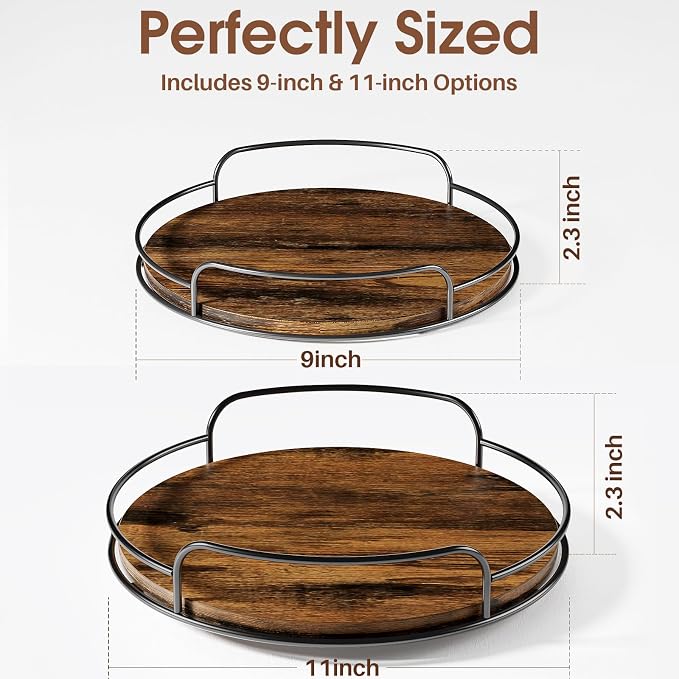 LAMU 2 Pack 9'' 11'' Lazy Susan Turntable Organizer for Table Top Cabinet, Wooden Lazy Susan for Kitchen, Pantry, Countertop, Bathroom Vanity, Spice Organization, Wood Decor - Image 4