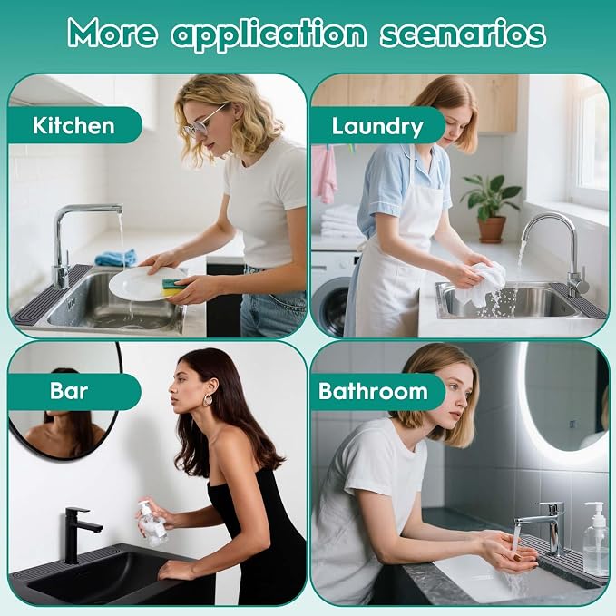 24 Inch Stone Faucet Mat for Kitchen Sink, Dark Grey | Quick Dry, Kitchen Water Splash Guard, Diatomite Faucet Protector, Super Absorbent & Leak Proof, for Kitchen Bathroom Counter - Image 7