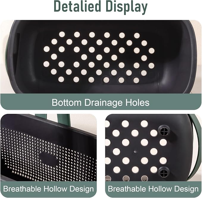 Portable Shower Caddy Basket with Handle Plastic Storage Basket Black Green | Sturdy Drainage Large Capacity Organizer Basket with Silicone Handles for Bathroom Kitchen Bedroom College Dorm Essentials - Image 3
