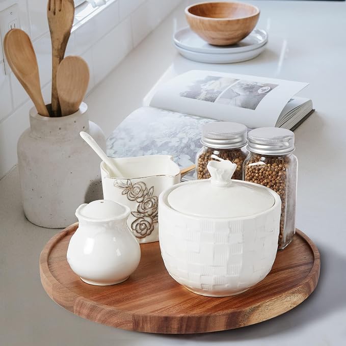 12-inch Acacia Wood Lazy Susan Organizers,Lazy Susan Turntable for Cabinet - Image 7