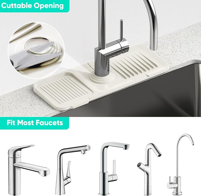14.6 inch Faucet Mat for Kitchen Sink [5°Slope Fast Self-draining] Faucet Mat Kitchen Sink Splash Guard Silicone Sink Splash Guard Kitchen Sink Area Tidy Splash Faucet Guard Draining Mat-Beige - Image 5