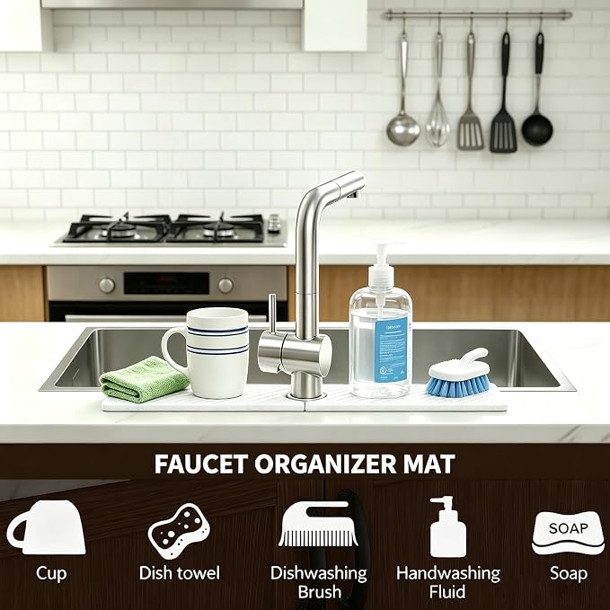Stone Faucet Mat for Kitchen Sink,Sink Splash Guard Absorbent Drying Mat | Diatomite Fast Water Tray for Bathroom Counter,Quick Dry Sink Protector Kitchen Accessories(White, 20"×3.9") - Image 7