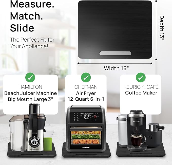 Ibyx Appliance Slider, Sliding Tray for Coffee Maker, 16x13 in, Black | for Coffee Maker & Heavy Kitchen Appliances, Easy Slide, Made of Premium Bamboo, Space-Saving Kitchen Organizer 40lb Capacity - Image 5