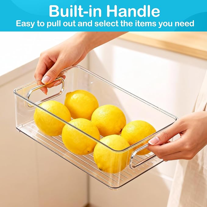 LotFancy 4 Pack Fridge Organizer Bins, Clear Plastic, Stackable, Can Soda | 10x6x3 In Drink Food Fruit Storage for Refrigerator, Pantry, Kitchen Cabinet Shelves; Non-Slip, Easy-Clean, BPA Free - Image 4