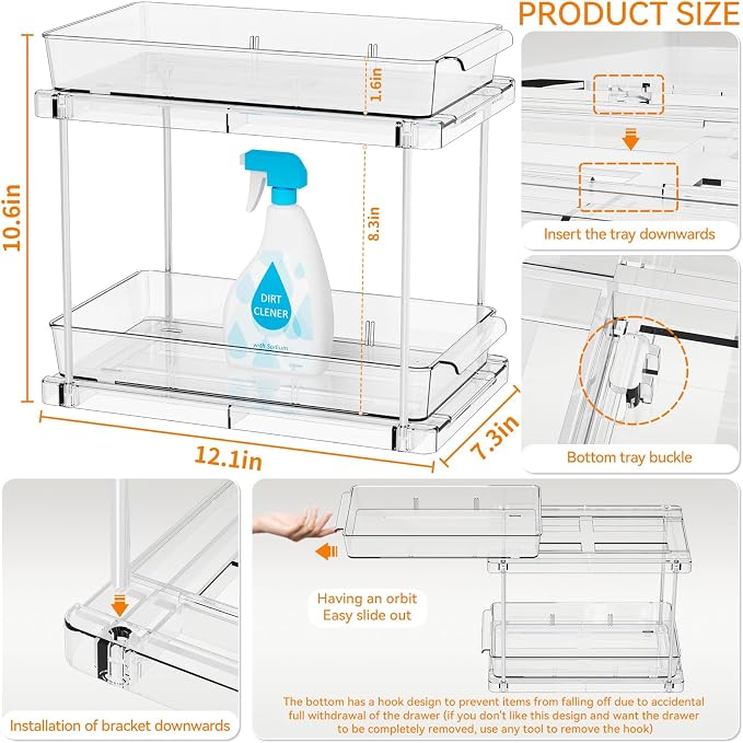 4 Pack Under Sink Organizers and Storage,Clear Acrylic Bathroom Organizer and Cabinet Organization for Makeup,Medicine,Two Tier Pull Out Cabinet Organizer Drawers for Pantry,Vanity Storage Bins - Image 3