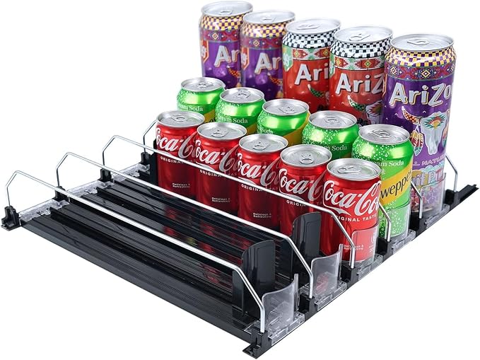 Soda Can Organizer for Fridge, Self-Pushing Drink Holder for Refrigerator, Adjustable Width Beverage Water Beer Storage for Kitchen Pantry, Holds up to 30 Cans by UrbAmerican