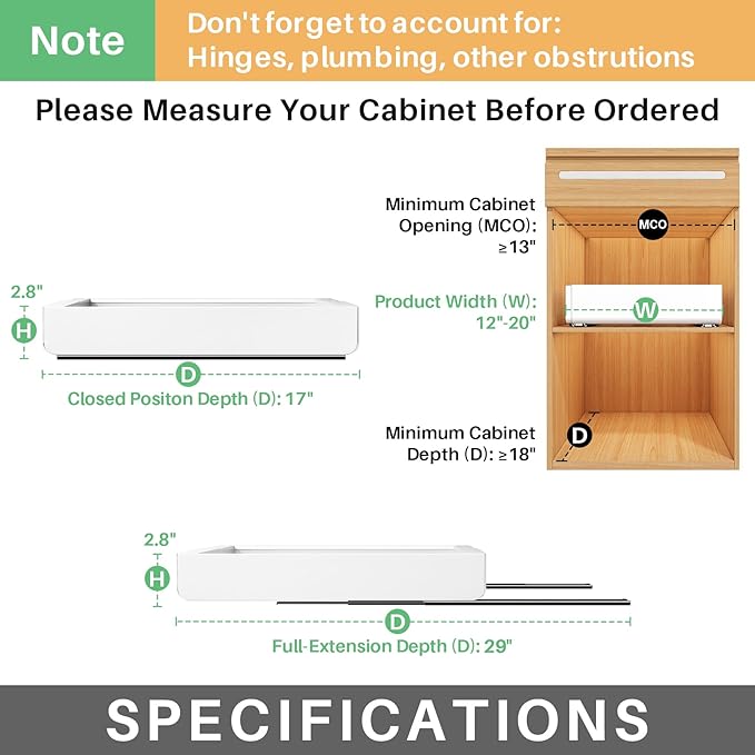 Pull out Cabinet Organizer, 4-pack, Expandable(12"-20") Heavy Duty Slide out Drawers Fixed with Adhesive Nano Film for Pots, Roll out Shelf Storage for Kitchen Base Cabinet Organization(3 Rails) - Image 2