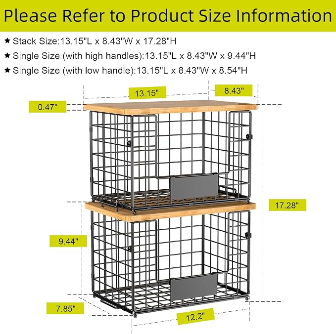 2-Pack Stackable Wire Baskets with 2 Pads & Bamboo Top, Pantry Organizer | Potato and Onion Storage Bin with Labels, Organize Produce/Fruit/Vegetable on Kitchen Counter, Cabinet or Under Sink, XL - Image 3
