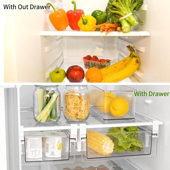 Clear Fridge Organizer Drawer - Plastic Refrigerator Deli Storage Bin for Fruits, Vegetables, Meat & Cheese, Pull-Out Design-M - Image 6