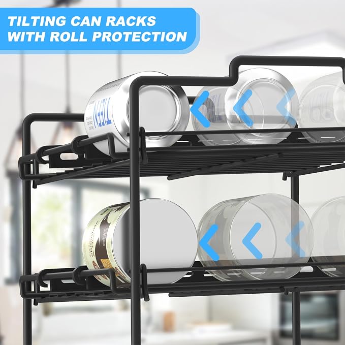 4 Tiers Stackable Can Rack Organizer, Wear-resistant Upgrade Beverage Food Can Dispenser Holder Holds up to 48 Cans for Kitchen Cabinet and Pantry (Black) - Image 4
