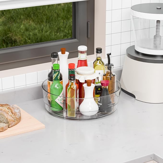 12" W Clear Acrylic Lazy Susan Turntable for Refrigerator,Cabinet - with Handle - 2 Pack Large Fridge Sauce Condiment Turn Table Organizer,Spinning Round Spice Rack Carousel for Pantry,Kitchen - Image 9