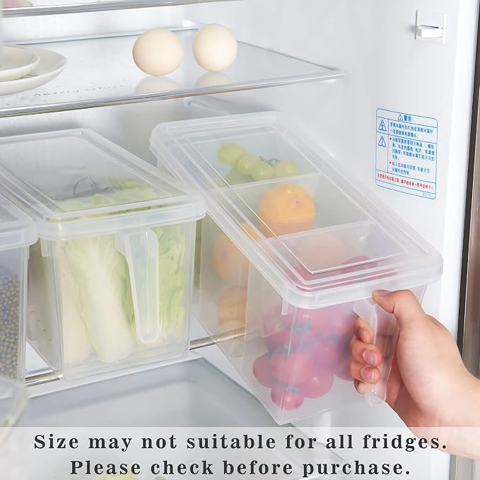 2 Pack Plastic Divided Veggie Storage Containers with Lids and Handles for Fridge Storage Organizer Boxes for Refrigerator Produce Beans Fruits Organzation - Image 3