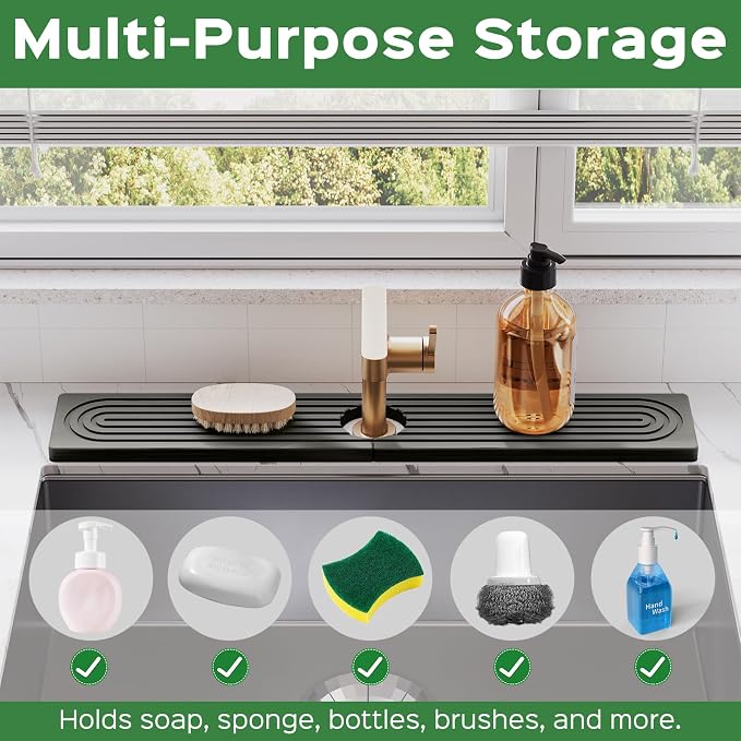 23.6 Inch Stone Faucet Mat for Kitchen Sink Splash Guard - Diatomite Quick Dry Stone Mat Kitchen Sink Protectors, Water-Absorbent Faucet Handle Drip Tray (Dark Gray, 23.6" x 3.9") - Image 5