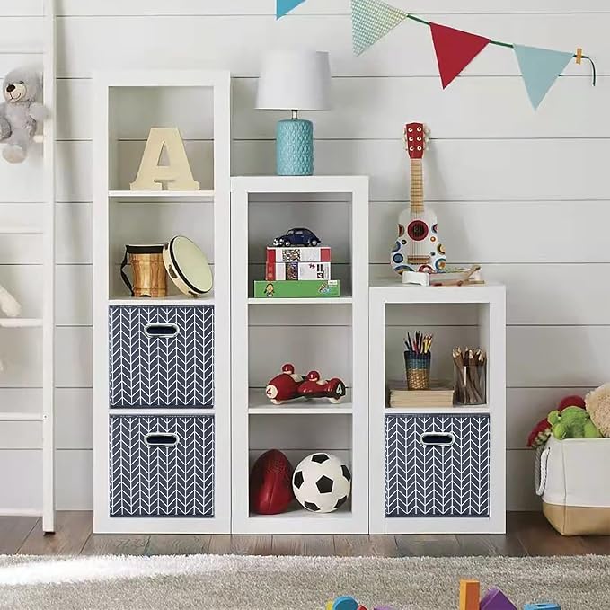11 Inch Cube Storage Bins , Fabric Cube Organizer Bins with Handle, Foldable Cube Bins for Cloth or Accessary Storage, 11x11x11 Set of 3 (Gray Wave) - Image 4