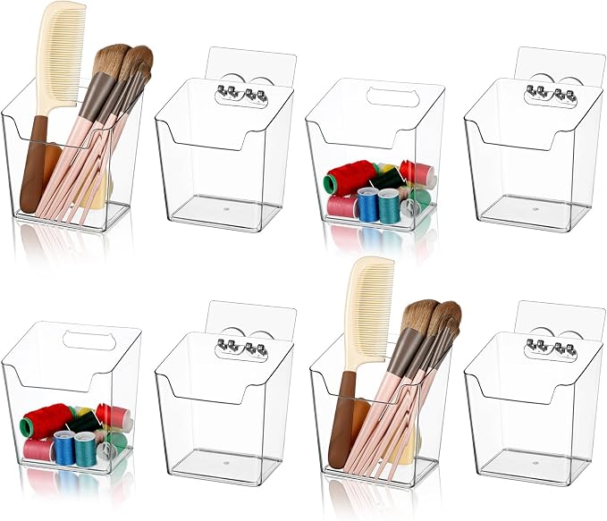 8-Pack Adhesive Cabinet Door Organizer Bathroom, Hanging Storage Bins, Stick on Wall Storage Container, Floating Bins Wall Mounted Organizer Under Sink Caddy for Kitchen Pantry Storage, Office, Dorm - Image 9