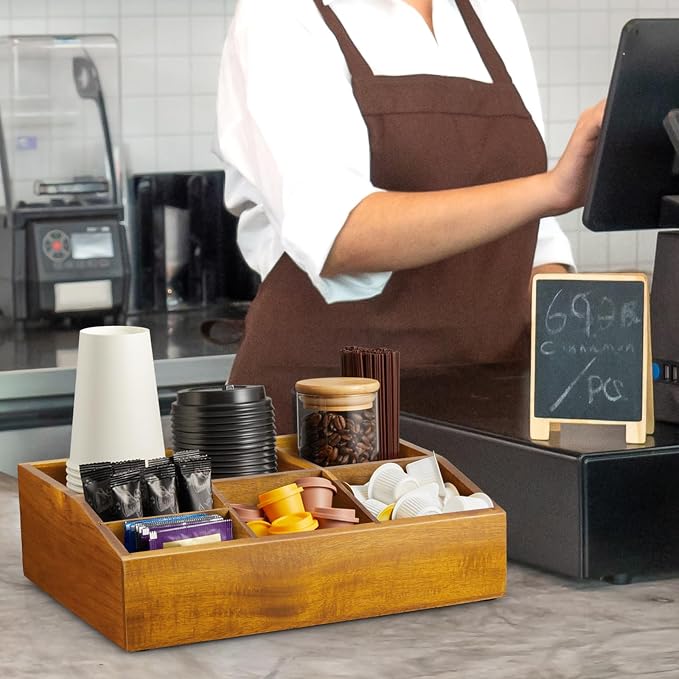Acacia Wood Coffee Station Organizer for Countertop, Coffee Bar Accessories and Organizer, Pod Holder Storage Basket for K Cup Sugar Tea Bag - Image 7