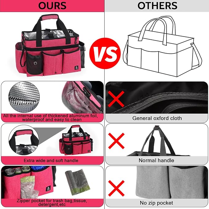 Large Cleaning Caddy Bag Built-in hard plastic sheet Aluminum foil lining | Waterproof nylon, aluminum foil lining, detachable dividers, dual straps for housekeepers - Image 2
